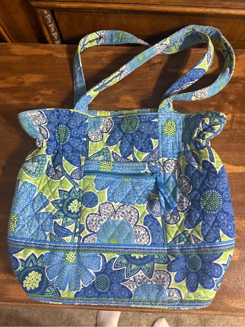 Vera Bradley Blue Lagoon Ruffle Retired Floral Shoulder Tote Bag
